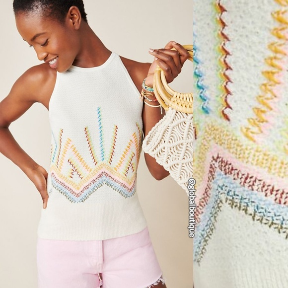 Anthropologie Tops - NWT ANTHROPOLOGIE Sunrise Embroidered Sweater Tank